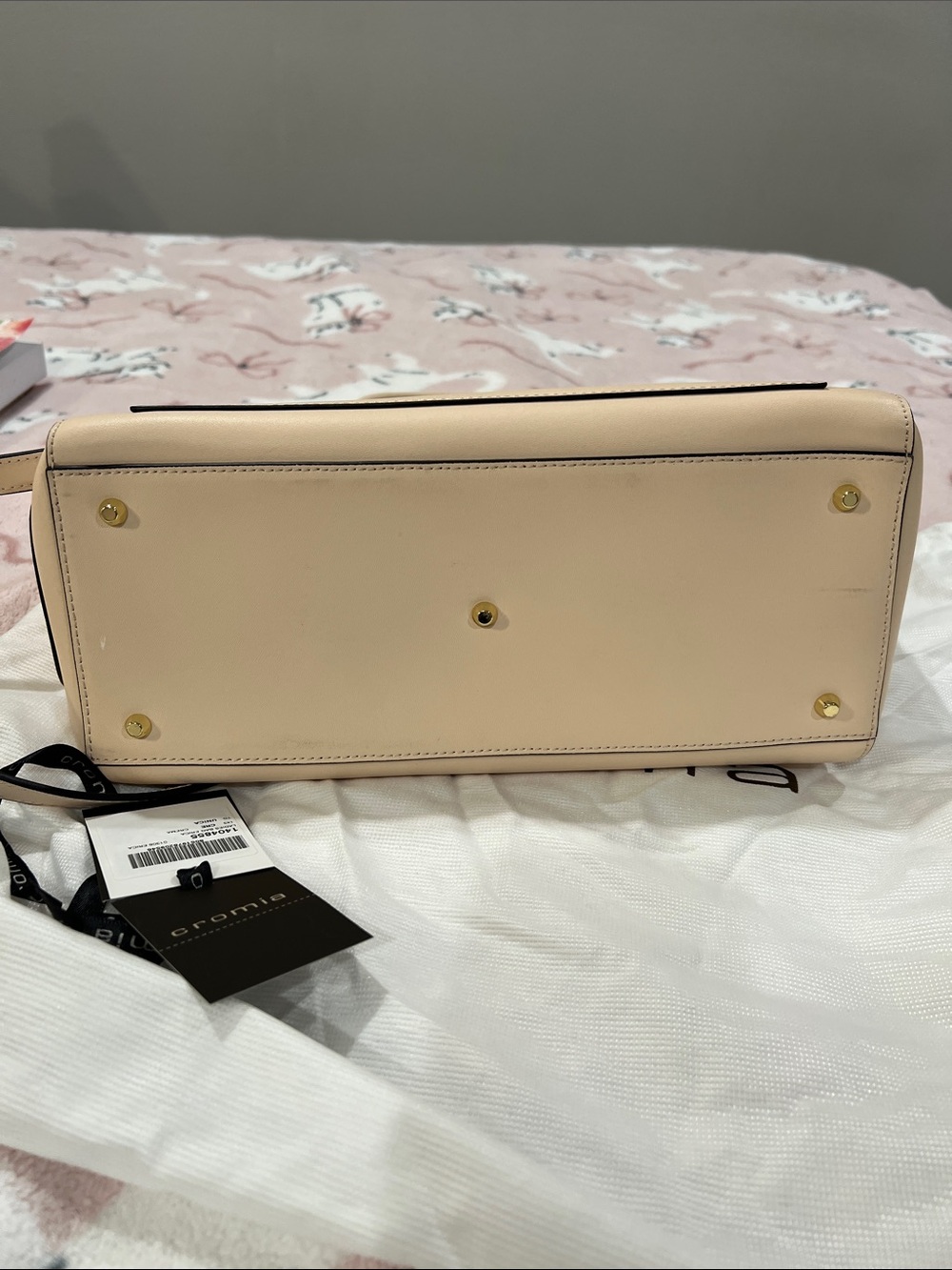 Cromia Nude Leather Top-Handle Satchel with Gold Hardware - Picture 3 of 5